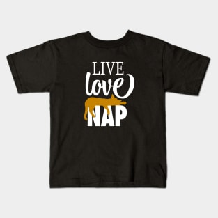 Live Love Nap Sleepy Orange Tabby Cat - Lazy Day Kitty Lover Kids T-Shirt